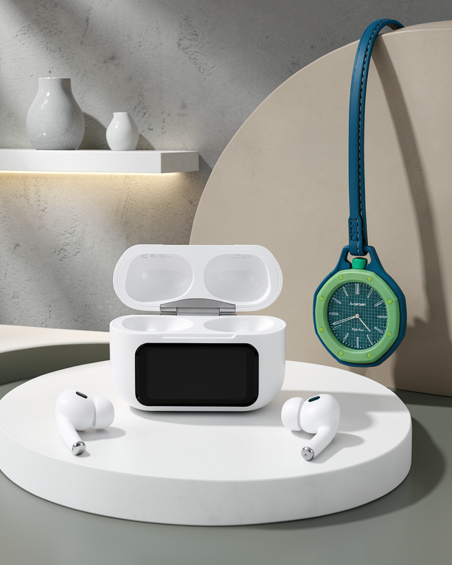 Bluetooth 5.4 Kablosuz Kulaklık Yeşil Askılı Analog Charm Saat İkili Set