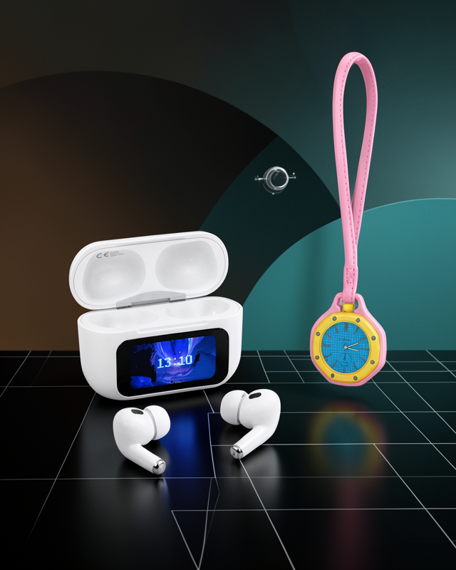 Bluetooth 5.4 Kablosuz Kulaklık Pembe Askılı Analog Charm Saat İkili Set