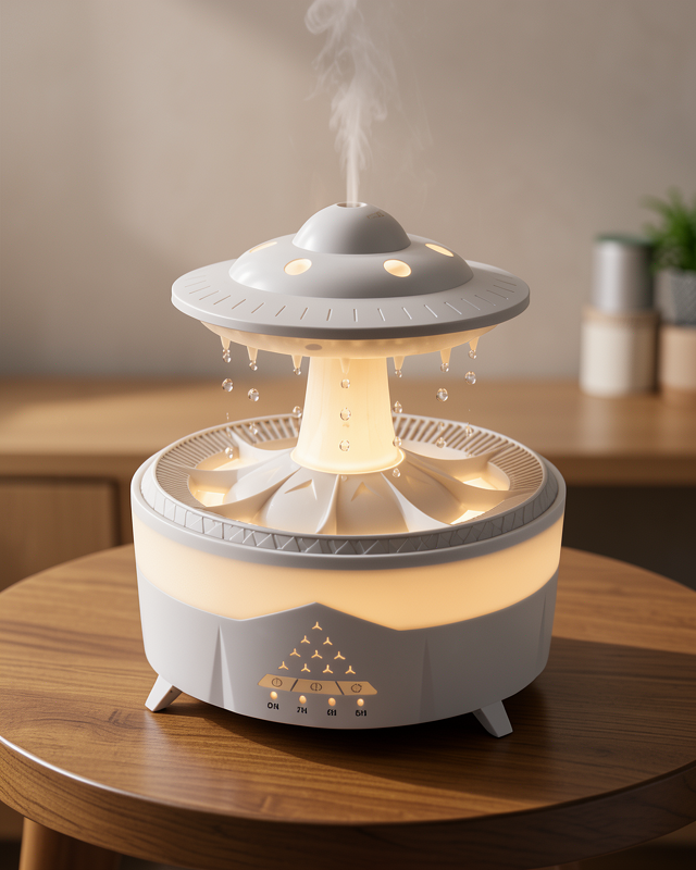 UFO Tasarımlı 350 ML Hava Nemlendirici Renkli Ortam Işığı Yağmur Efektli Difüzör