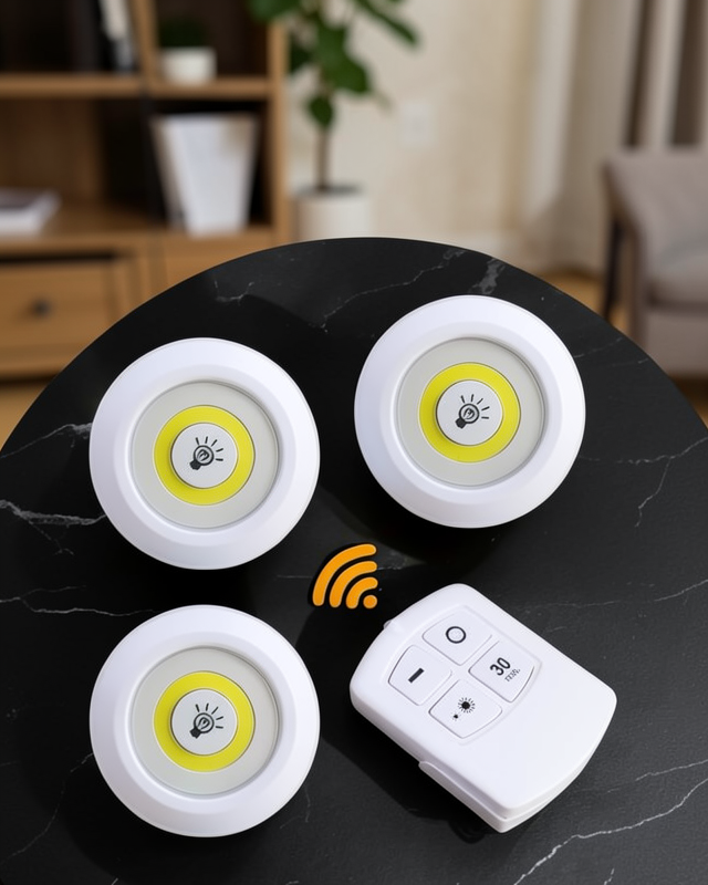 Spot Lamba Led Işık 3'lü Uzaktan Kumandalı Pilli Yapışkanlı Kablosuz