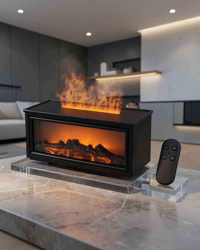 Dekoratif Şömine Görünümlü Nemlendirici Uzaktan Kumandalı Renkli LED Işıklı Difüzör