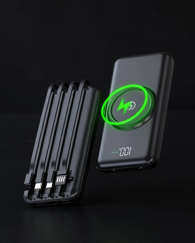 Wireless Powerbank 10000 Mah LED Ekranlı Dahili Kablolu Hızlı Şarj