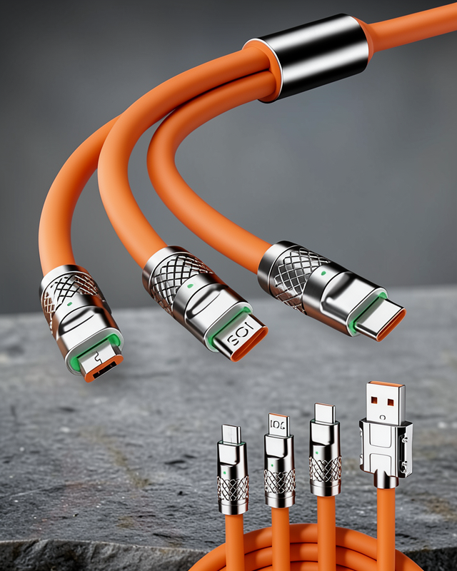 120W 3 İn 1 Uyumlu Silikon Şarj Kablosu Hızlı Şarj Kablosu