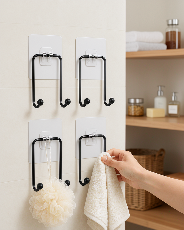 4'lü Yapışkanlı Askı Seti Mutfak Banyo ve Ev İçin Duvar Askısı