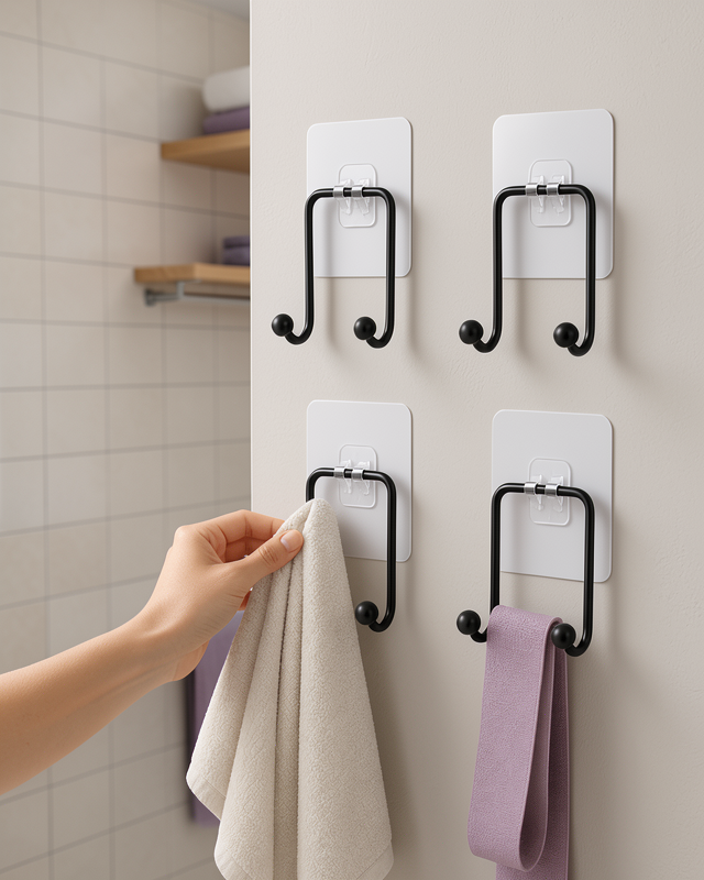 4'lü Duvar Tipi Yapışkanlı Askı Pratik Ev ve Banyo Askılık Seti