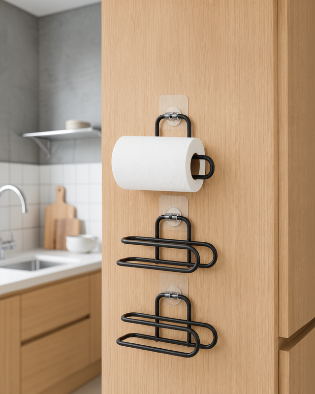 3’lü Yapışkanlı WC Kağıtlığı Siyah Rulo Tutucu Banyo ve Mutfak Kullanımı