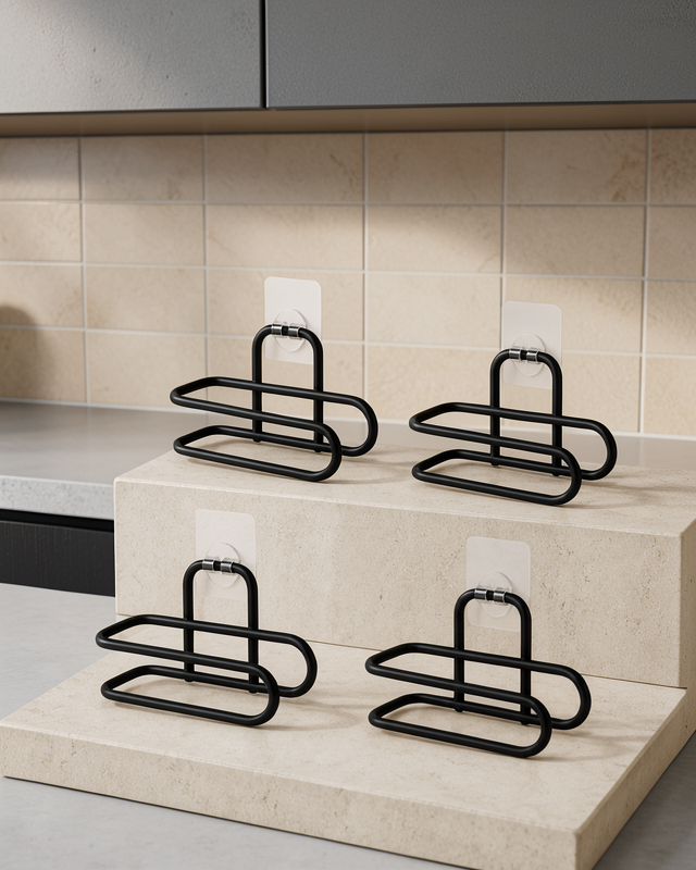 Delmeden Monte Tuvalet Kağıdı Askısı Siyah Metal Yapışkanlı Banyo Kağıtlığı 4’lü Set