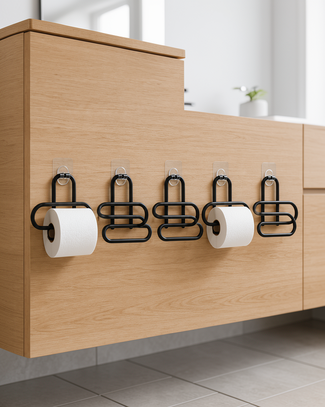 Siyah Metal Tuvalet Kağıdı Tutucu 5’li Set Yapışkanlı Duvar Tipi Banyo WC Askısı