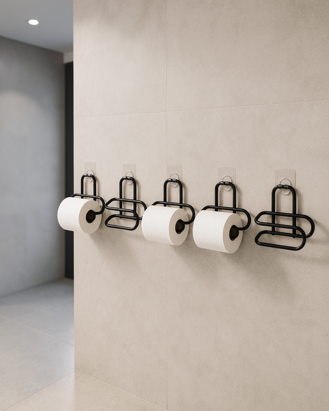 5 Adet Duvara Yapışkanlı WC Kağıtlık Delmeden Montaj Siyah Metal Tuvalet Kağıdı Askısı