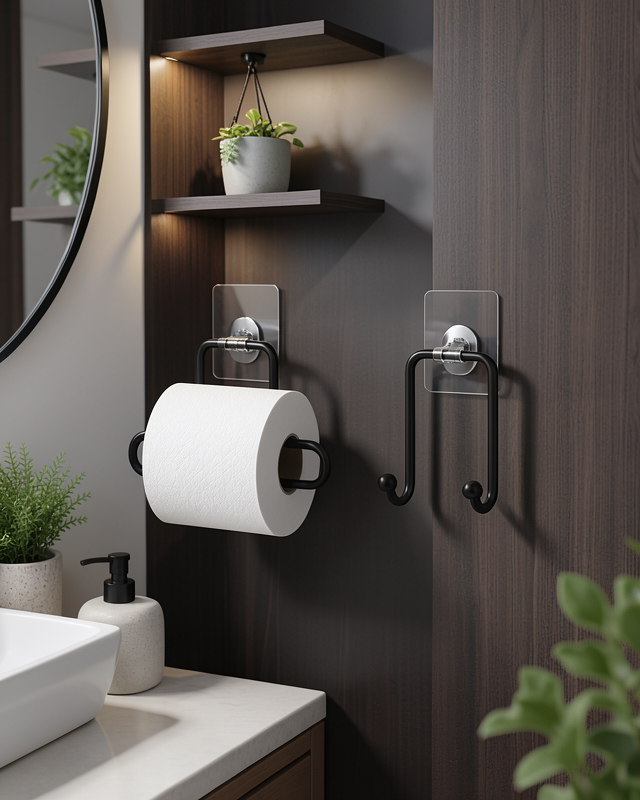 Pratik Yapışkanlı Rulo Kağıtlık ve Havlu Bez Askılığı 2 Parça Düzenleyici Set