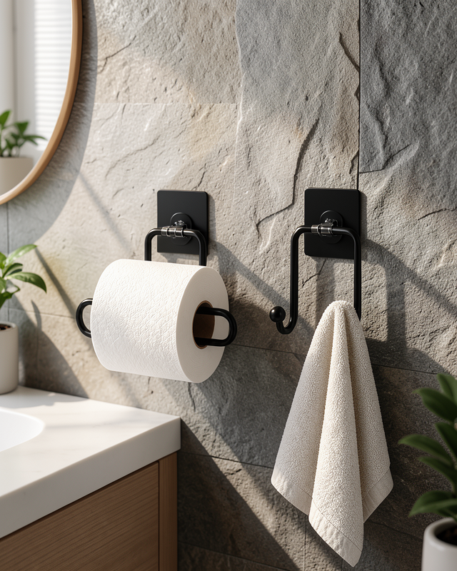 Banyo ve Mutfak İçin Yapışkanlı Havlu Askılığı ve Rulo Kağıt Tutucu Set
