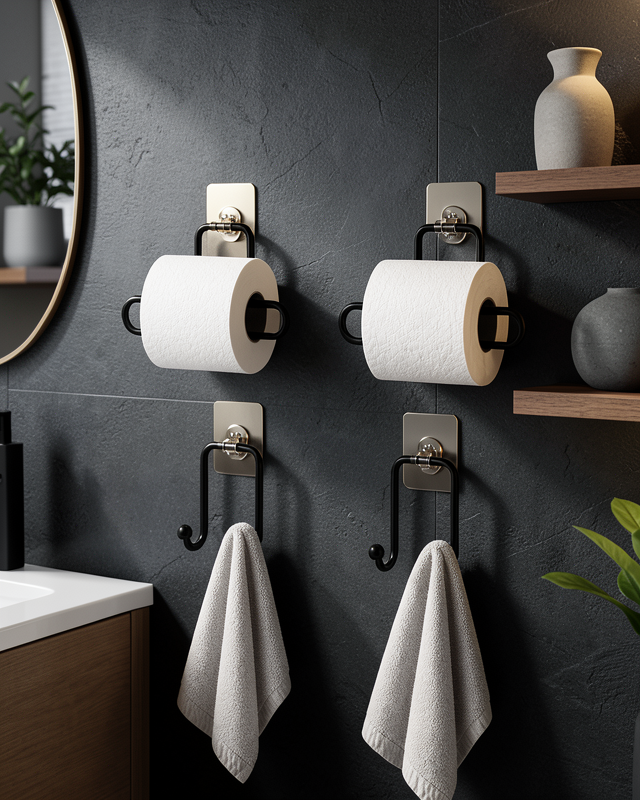 Pratik Banyo Düzenleme Seti 2 Adet Rulo Kağıt Tutucu 2 Adet Havlu Askılığı