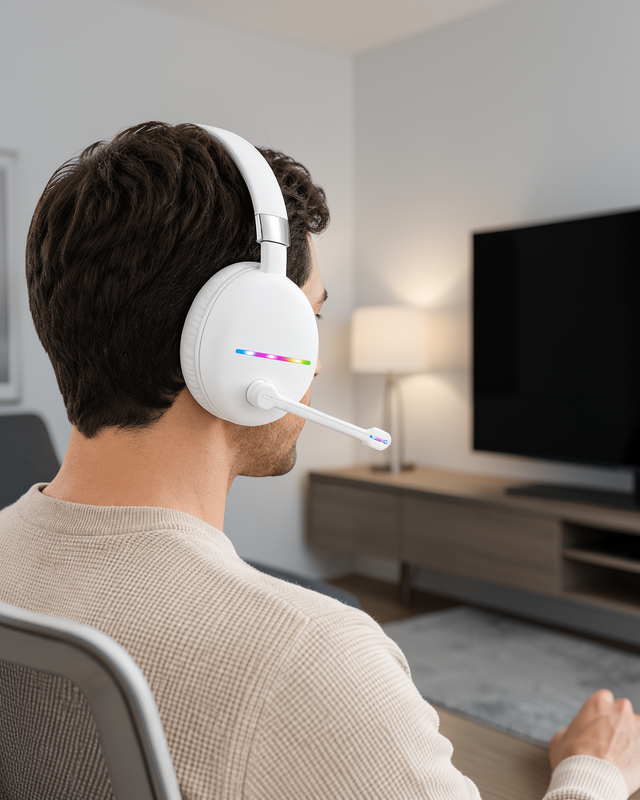 Beyaz Bluetooth 5.0 Mikrofonlu Kablosuz Kulak Üstü Kulaklık RGB Işıklı Type-C Şarjlı