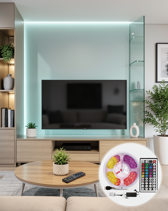 5 Metre RGB Şerit LED 5050 SMD Uzaktan Kumandalı Renkli Dekoratif LED Aydınlatma Seti