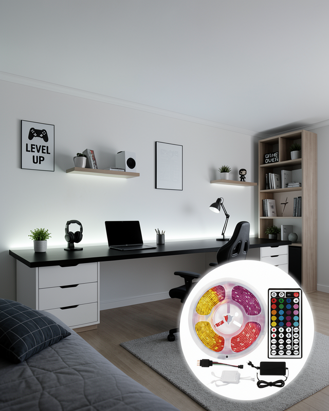 RGB Şerit LED 5 Metre 5050 SMD Kumandalı Çok Renkli Ev Oda TV Arkası Dekoratif Aydınlatma