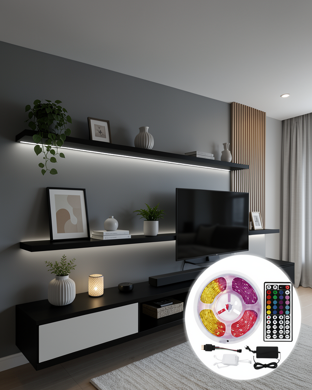 5 Metre Kumandalı RGB LED Şerit 5050 SMD 54 LED/M Renk Değiştiren Ambiyans Aydınlatma