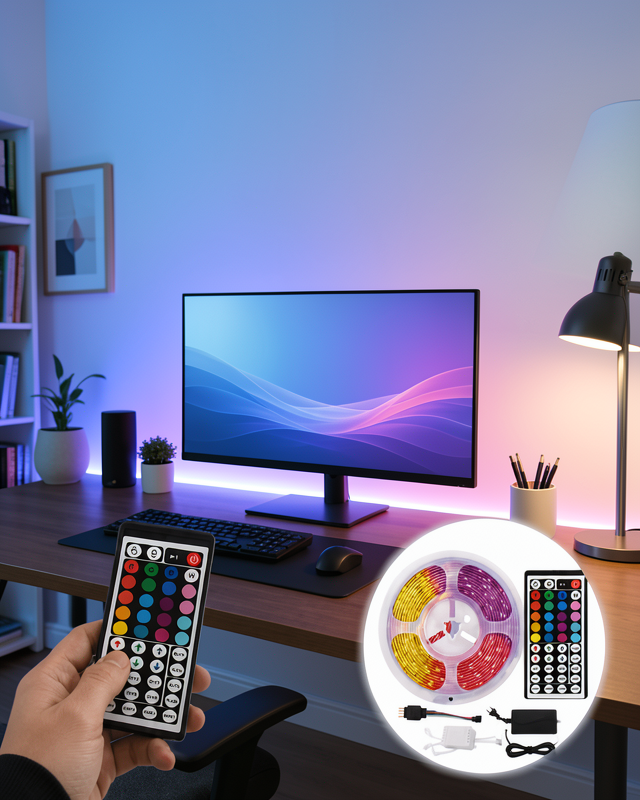 Uzaktan Kumandalı RGB Şerit LED 5 Metre 12V 5050 SMD Çok Renkli Dekoratif Işık Seti