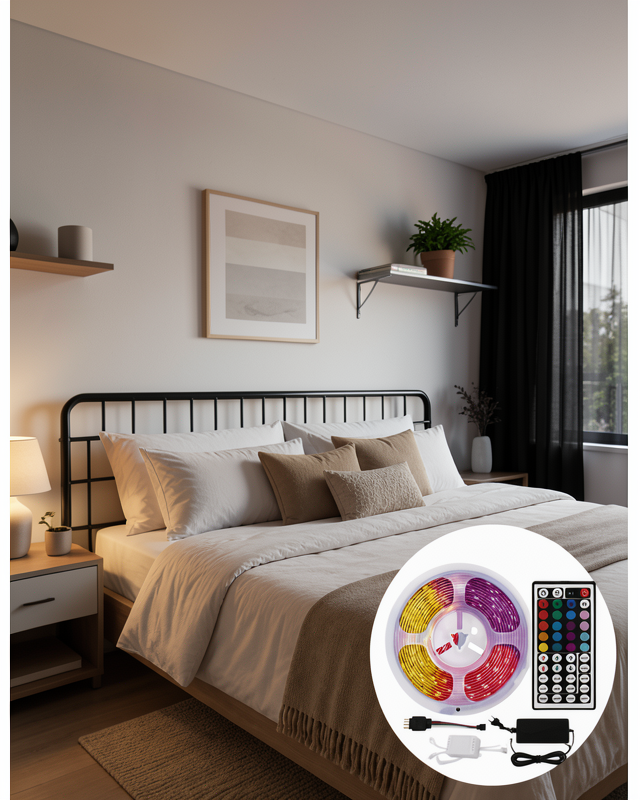 5050 SMD RGB LED Şerit 5 Metre Kumandalı Renkli TV Oda Masa Arkası Dekoratif Aydınlatma Seti