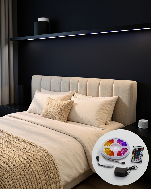 2835 RGB Şerit LED 5 Metre 54 LED/M Uzaktan Kumandalı Renkli Dekorasyon Işığı