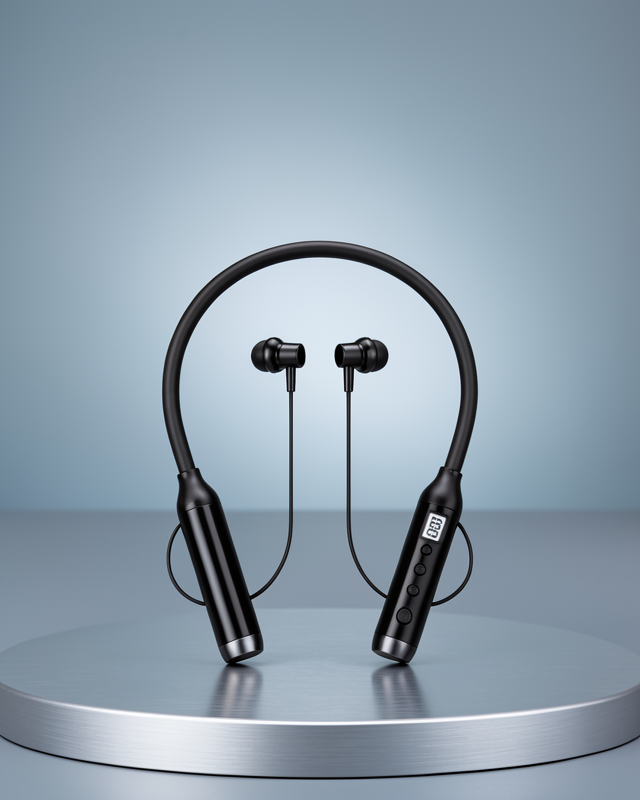 Boyun Bantlı Bluetooth Kulaklık Dijital Ekranlı Mikrofonlu Çift Telefon Bağlantılı Kablosuz Müzik ve Görüşme Kulaklığı