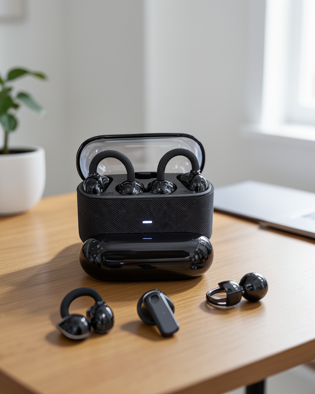 4 Kulaklıklı Kablosuz Bluetooth Kulaklık Klipsli ve Kulak İçi Kullanım 2’si 1 Arada Hi Fi Yüksek Ses Kalitesi Dokunmatik Kontrol Şarj Kutusu Siyah