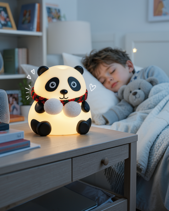 Renkli Işık Modlu Silikon Panda Gece Lambası Dokunmatik Kontrollü Sevimli Dekoratif
