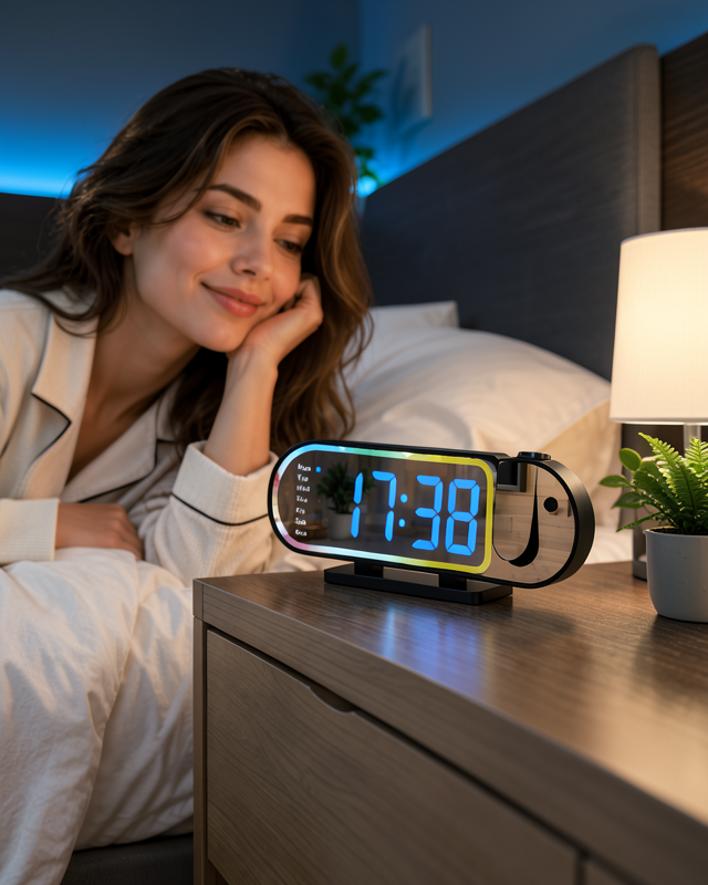Dijital LED Masa Saati Masaüstü Alarm Saati Parlaklık Ayarlı Sıcaklık ve 12 24 Saat Göstergeli