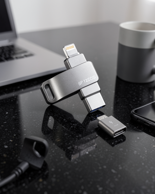 Döner Tasarımlı 128GB Lightning Type C USB Flash Bellek Telefon Tablet ve Bilgisayar Uyumlu