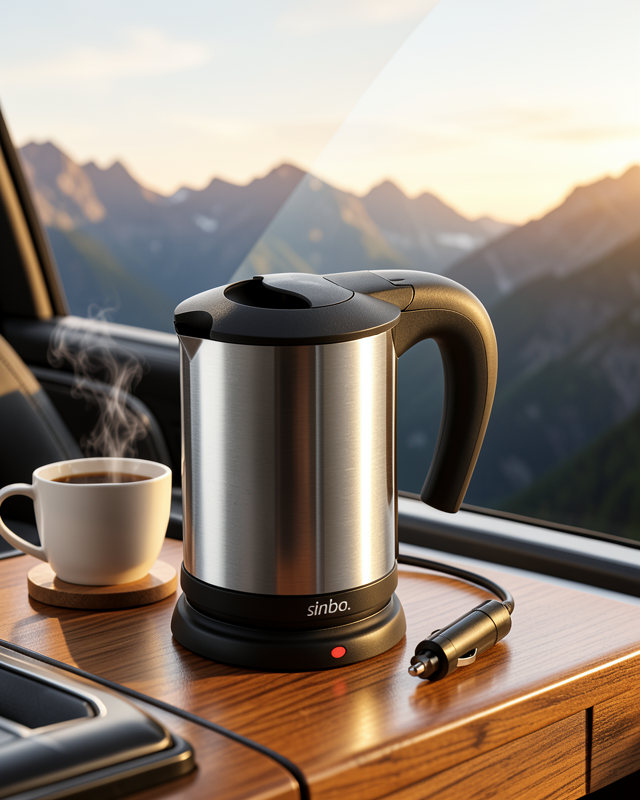Otomobil İçin 12V Çakmak Soketli Paslanmaz Çelik Taşınabilir Su Isıtıcı Seyahat Kettle