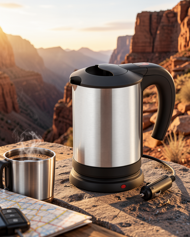 Otomobilde Kullanıma Uygun 12V Çakmak Soketli Paslanmaz Çelik Pratik Su Isıtıcı Kettle