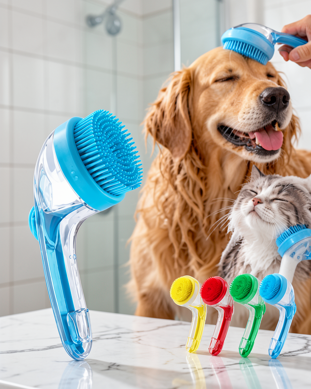 Köpek ve Kedi Yıkama Fırçası Şampuan Bölmeli Silikon Uçlu Pratik Banyo ve Temizlik Aparatı