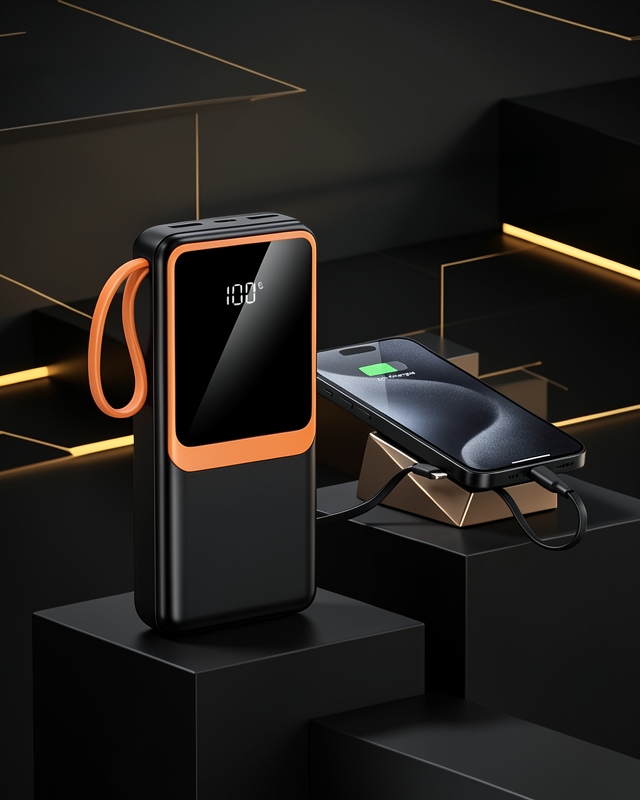 20000 mAh Yüksek Kapasiteli Powerbank Dahili Kablolu Dijital Göstergeli Taşınabilir Şarj Cihazı