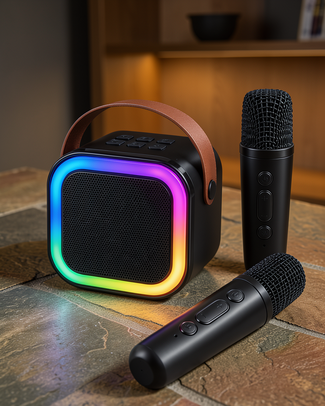 Bluetooth Bağlantılı LED Işıklı Karaoke Ses Sistemi ve İki Kablosuz Mikrofon