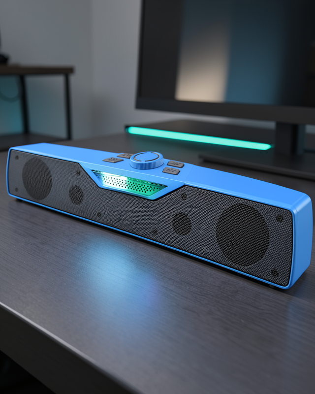 RGB Işıklı Bluetooth 5.4 Masaüstü Soundbar Hoparlör USB ve TF Kart Destekli Mavi