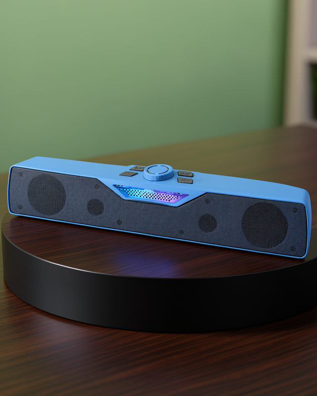 RGB Işıklı Bluetooth 5.4 Masaüstü Soundbar Hoparlör USB ve TF Kart Destekli Mavi