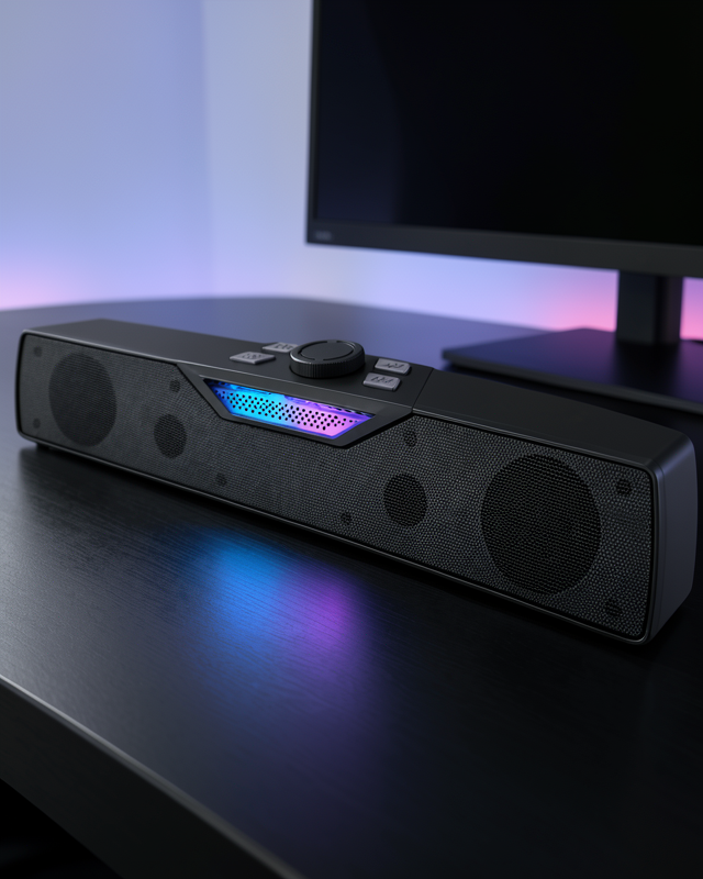 RGB Işıklı Bluetooth 5.4 Masaüstü Soundbar Hoparlör USB Destekli Siyah