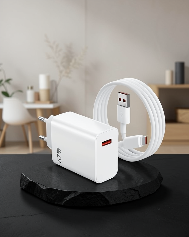 Beyaz Ultra Plus Hızlı Şarj Seti Şarj Adaptörü ve Kablosu 67W