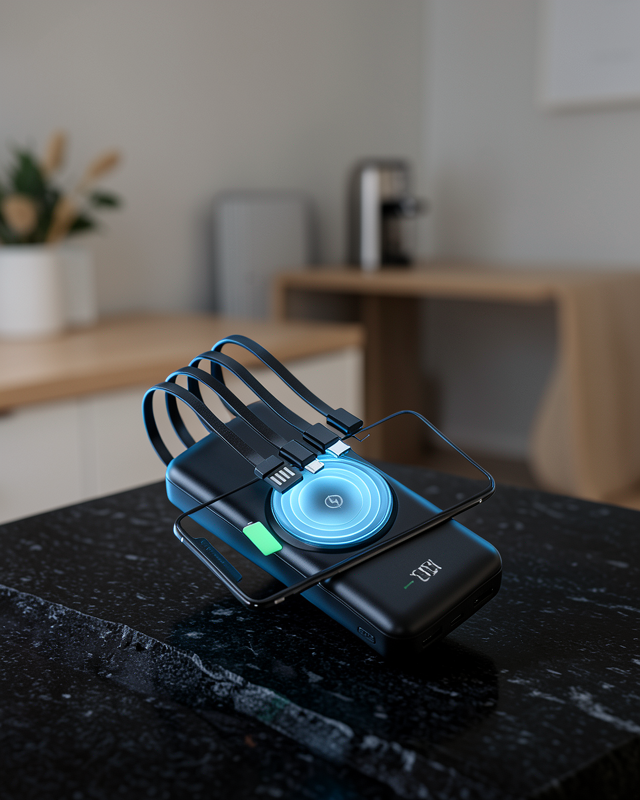 Kablosuz Çoklu Şarj Girişli 10.000 Mah Kablolu Powerbank Taşınabilir