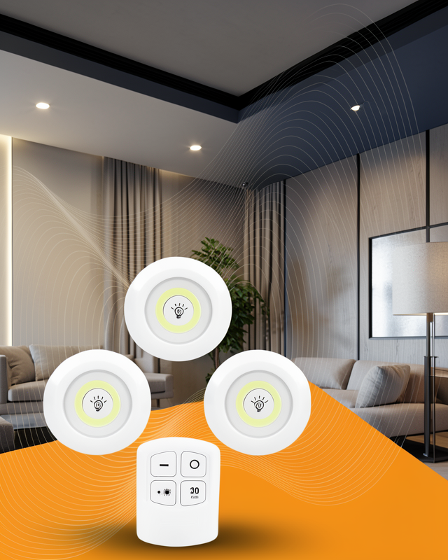Dolap Işığı Mutfak Rafı Işığı Uzaktan Kumandalı 3 Lü Spot Led Lamba