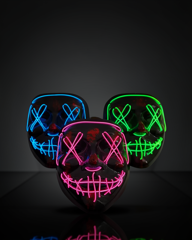 Hallowen Parti Maskesi Neon Led Işıklı Maske 3 Modlu Cadılar Bayramı Maskesi