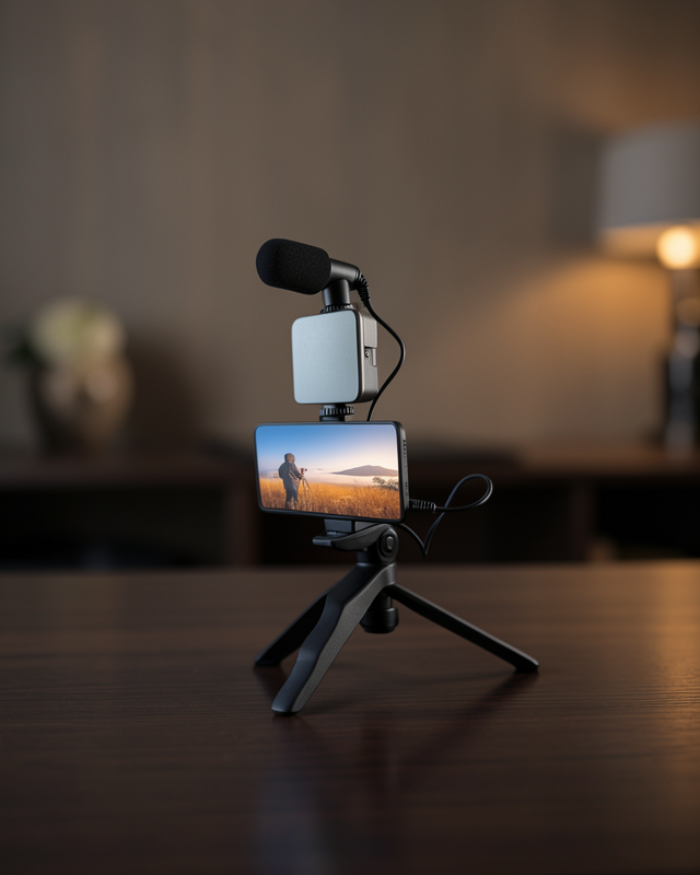 Tripod Telefon Tutucu Kumandalı Mikrofon Led Işık Vlog Video Kayıt