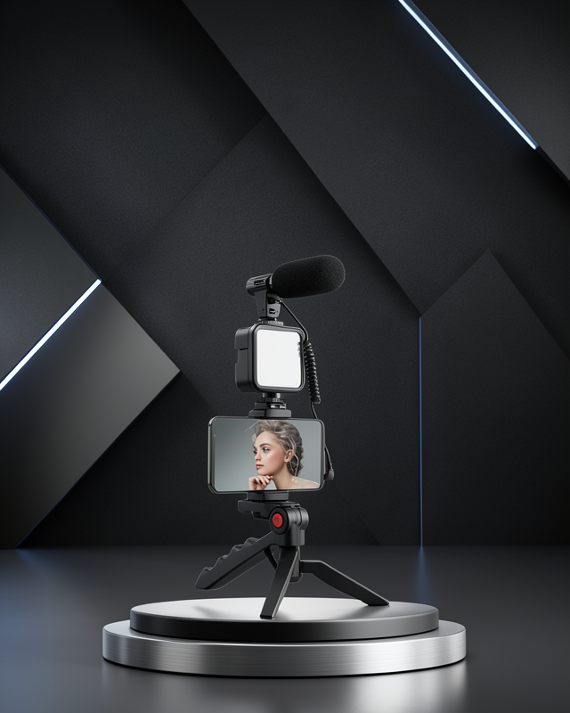 Telefon Tutucu Mikrofonlu Işıklı Youtuber Video Kayıt