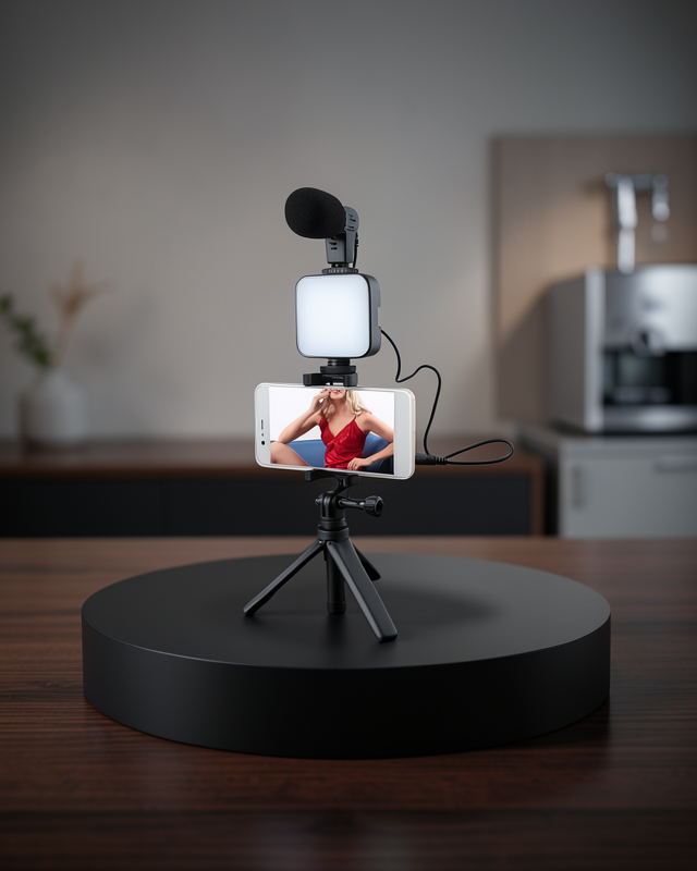 Akıllı Telefon Vlog Kiti Tripod Mini Mikrofonlu Telefon Tutucu