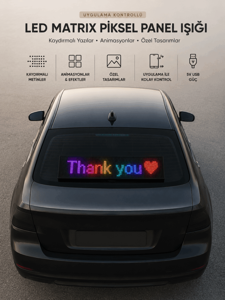 LED Matrix Piksel Panel Işığı USB Uygulama Kontrollü Kaydırmalı Yazı Ekranı