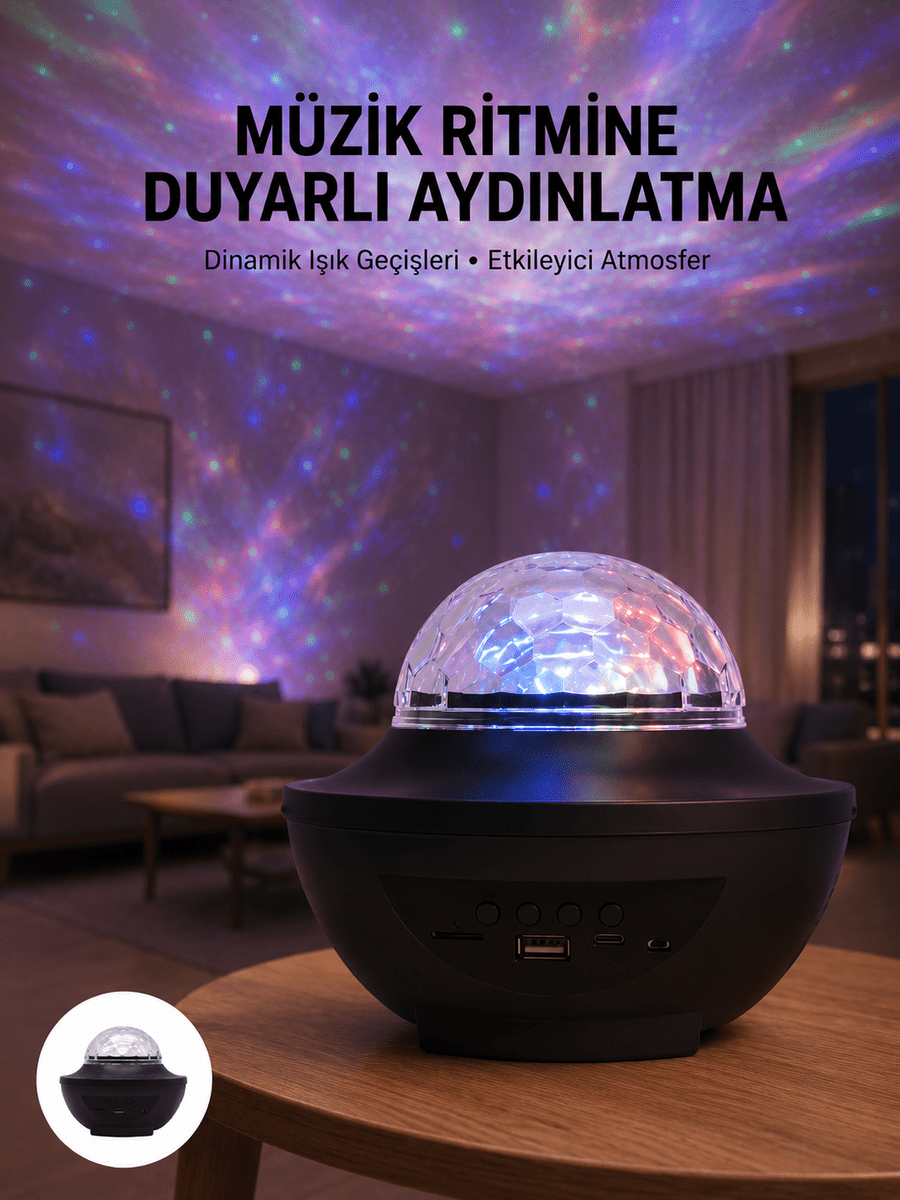 Çok Renkli Projektör Lamba Disko Topu Gece Lambası Kablosuz