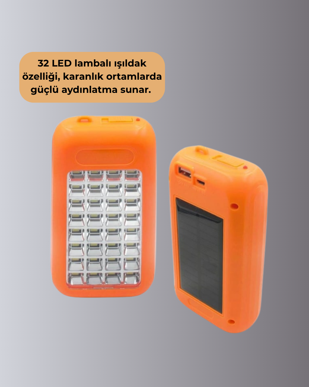 Gold Silver GS-875 Güneş Enerjili Powerbank ve 32 LED Işıldak