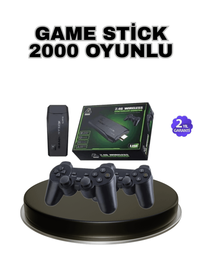 Kablosuz 4K Retro Atari Game Stick – 2 Kollu, 20000 Hazır Oyun