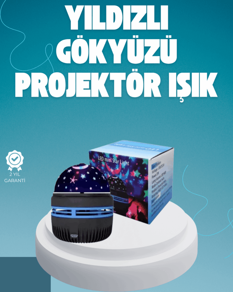 Döner Galaxy Projektör Gece Lambası – Ay ve Yıldız Işıklı Atmosfer Lamba, USB Bağlantılı