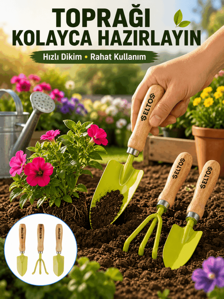 Bahçe El Aletleri Seti Toprak Düzenleme ve Dikim Aparatı