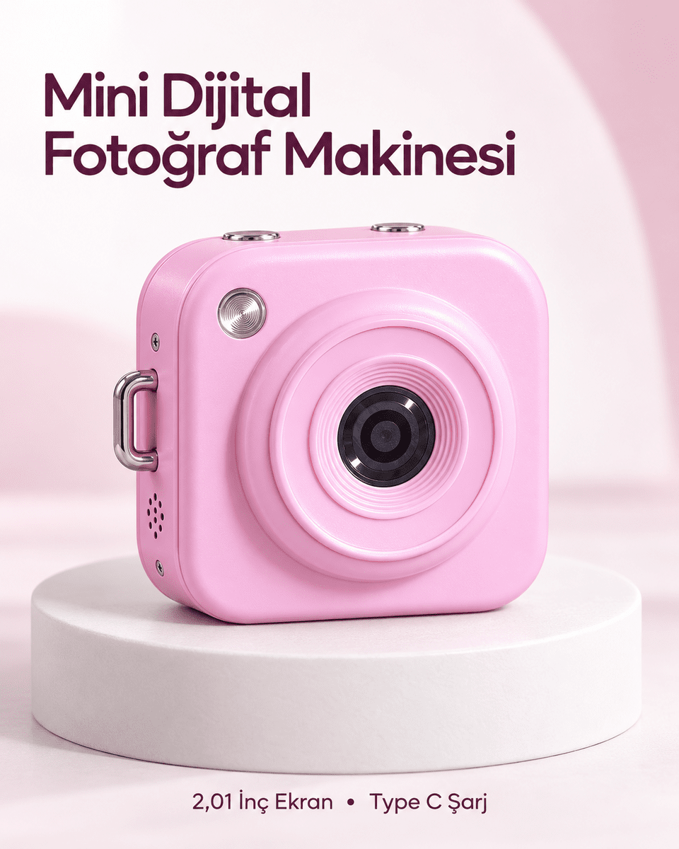 128 GB’a Kadar Hafıza Kartı Destekli Pembe Mini Dijital Fotoğraf Makinesi